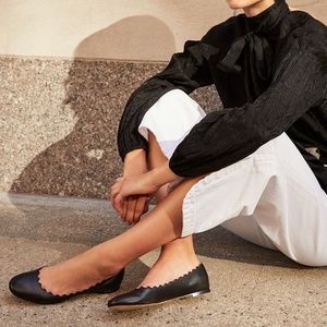Chloe Lauren Scalloped Leather Ballet Flats